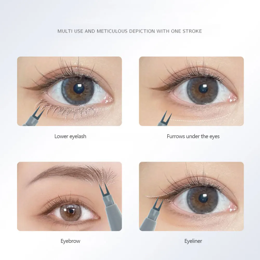 Ultra-thin 2 Fork Tip Liquid Eyeliner Lower Eyelash Pen Makeup Quick Dry Smooth Eye Liner 2 Point Eyebrow Tattoo Pencil Cosmetic 5