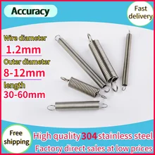 

304 Stainless Steel Tension spring 1.2*8-12mm Wire diameter S Hook Round hook Coil Pullback Extension Tension metal Spring wire