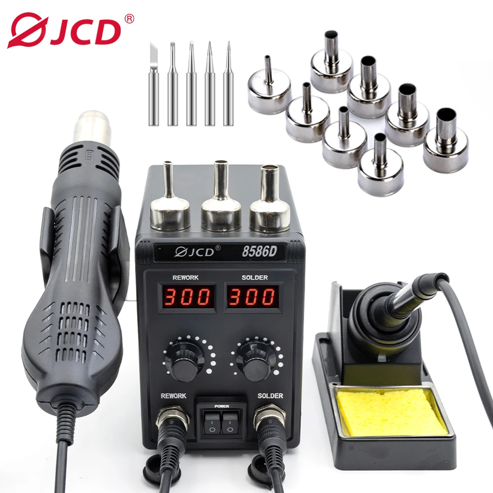 

JCD 8586D Soldering Station 2 IN 1 Hot Air Gun LCD Dual Digital Display Electric Soldering Iron SMD Welding Rework Station 750W