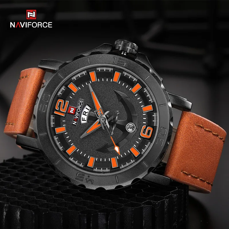 

NAVIFORCE Business Wrist Watches for Men Genuine Leather Strap Waterproof Fashion Watches Dual Time Clock Original Reloj Hombre