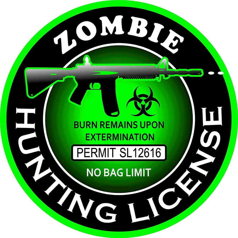

Personality Car Sticker ZOMBIE Series Reflective Auto Decal Zombie Hunting License The Tail of The Cars Decals 12CM*12CM