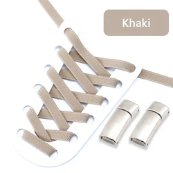Magnetic Elastic No-Tie Shoelaces for Sneakers - Casual Slip-On Convenience for All Ages (Khaki)