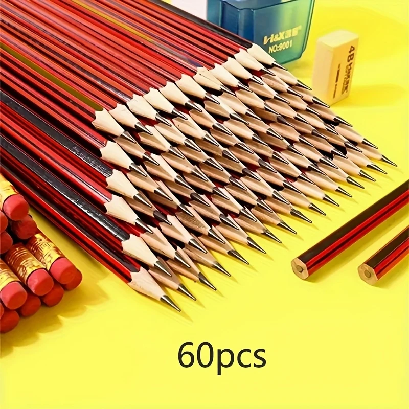 High-Quality Poplar Wood HB Pencils with Erasers - Ideal for Writing, Drawing, and Sketching