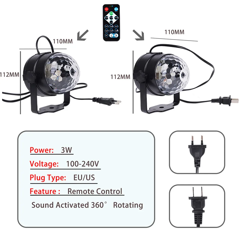 Activated Rotating Disco Ball DJ 3W 3 RGB Stage LED Light For Christmas Wedding Sound Party New Colored KTV Bar Flash Laser