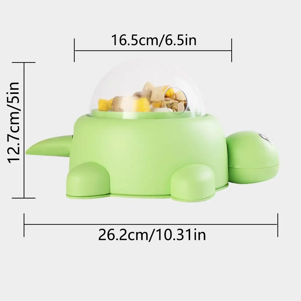 Green Turtle-Shaped Pet Toy Feeder Foot-Press Rotating Transparent Window Interactive Pet Toy 15/20/25mm Hole with 3 Lids