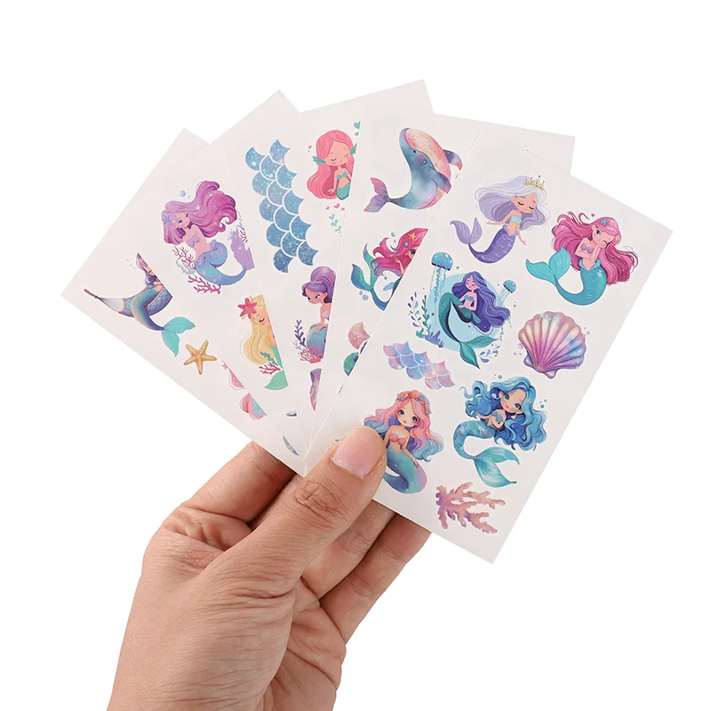 10pcs Cartoon Mermaid Tattoo Stickers Waterproof Temporary Tattoo Girls Mermaid Birthday Party Decor Supplies Kids Gift Favors