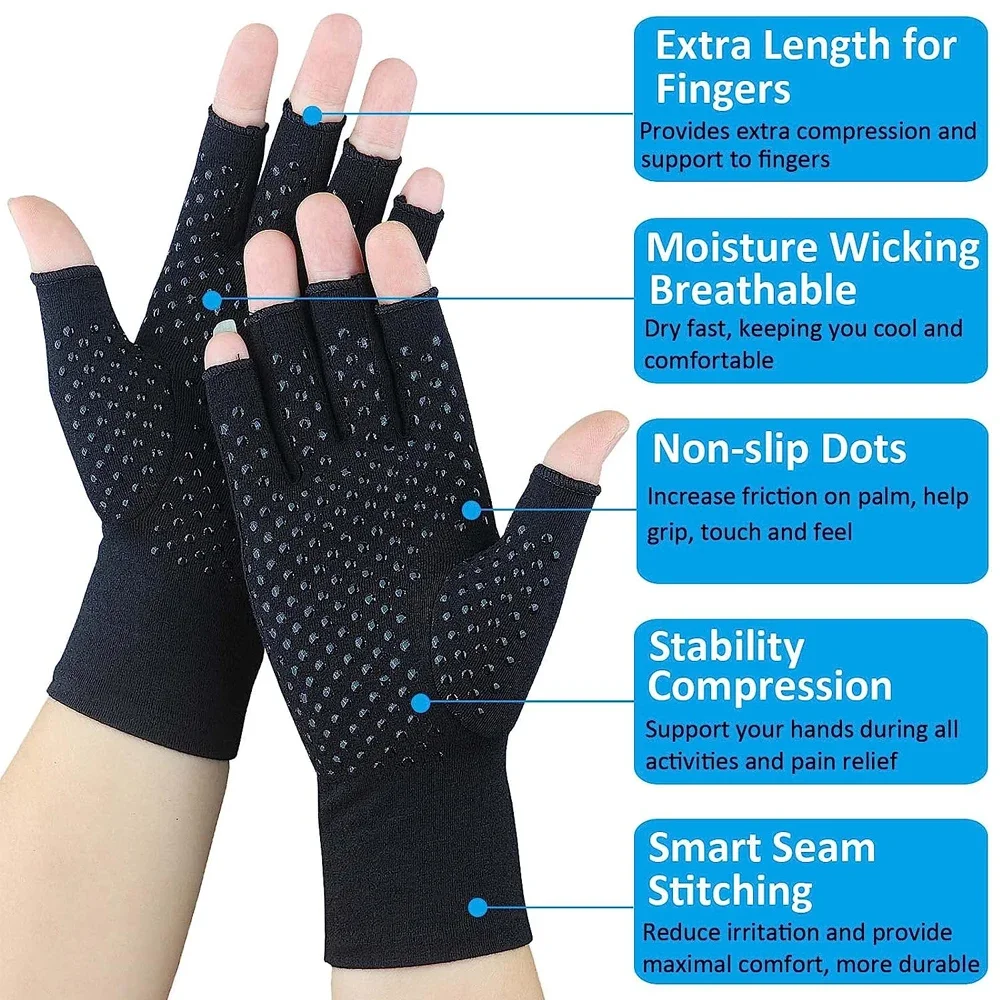 1Pair Arthritis Compression Gloves for Arthritis Rheumatoid Carpal Tunnel Anti-Slip Glue Compression Gloves for Work Women Men