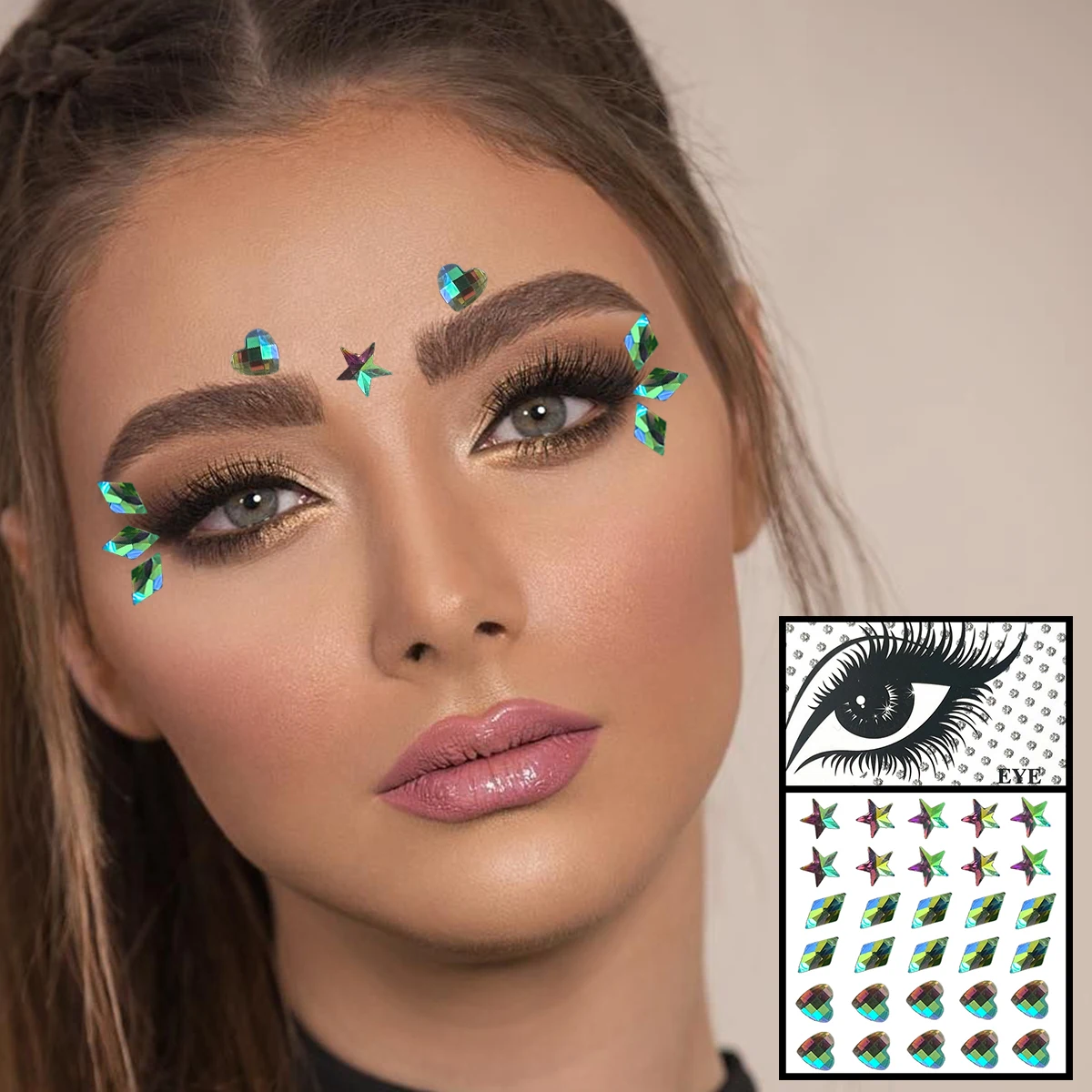 Stern Herz Gesicht Juwelen Temporäre Tattoos Augen Eyeliner Strass  Edelsteine Make-Up Aufkleber Bling Kristalle Dots Schmuck Festival Rave