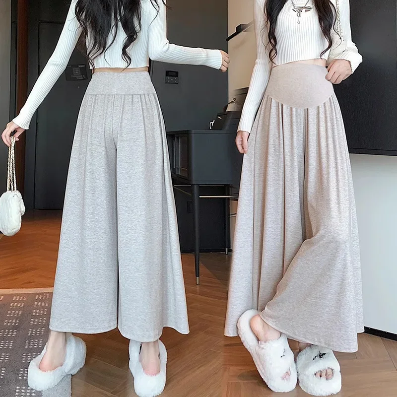 Maternity Skirt Pants High Waist A- Line Midi Skirt Fashionable Autumn Winter Wide Leg Pants Rice Noodle