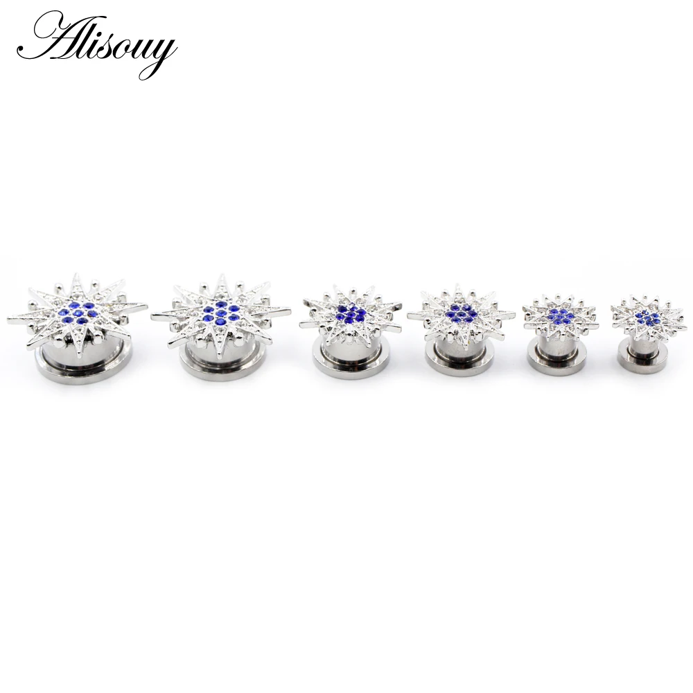 Piercing Jewelry Alisouy 2pcs Stainless Steel Flower Zirconia Moon Star Clock Heart Screw Ear Tunnels Plugs Expander