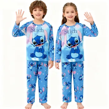Kids' Unisex Stitch Cartoon Print Long - Sleeve Pajamas Set, Soft & Cozy Sleepwear Girls Pyjamas Boys Pijamas Loungewear 1
