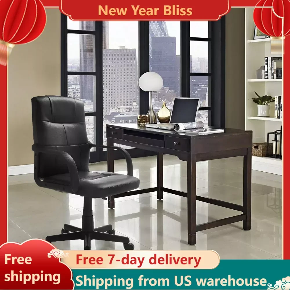 

Tufted Leather Mid-Back Office Chair Black Adjustable Height Computer Armchair Furniture Chairs Gaming Cheap Cushion