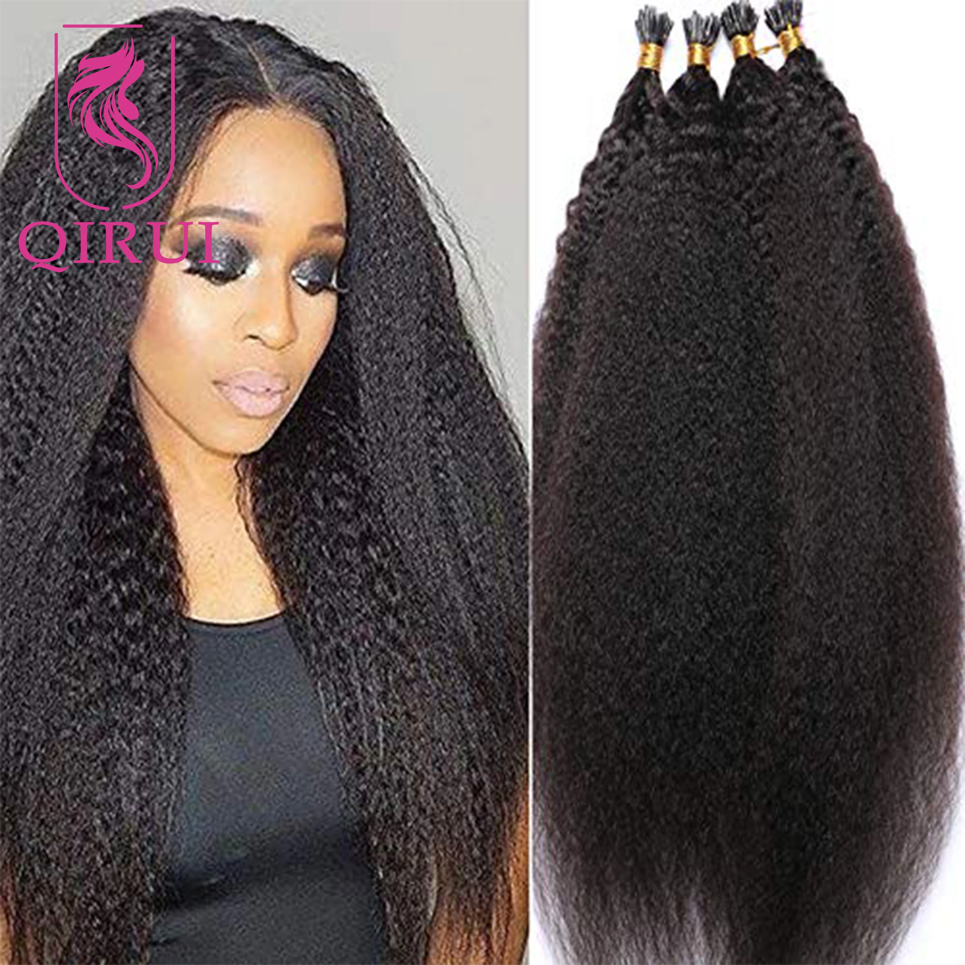 

Double Drawn I Tip Hair Extensions 100% Real Itip Human Hair Remy Brazilian Kinky Straight Fusion Hair Bundles For Black Women