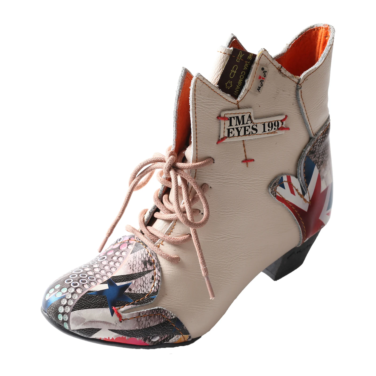 

TMA EYES Patchwork Leather Fashionable Retro Women's Ankle Boots