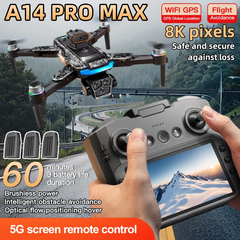 For Xiaomi A14Pro max Drone 4K Professional HD Dual Camera Dron Brushless Motor WIFI FPV Foldable RC Quadcopter Helicopter Toys 1