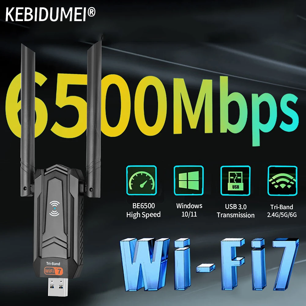 WiFi 7 6500Mbps USB WiFi 어댑터 USB 3.0 802.11BE 동글 트..