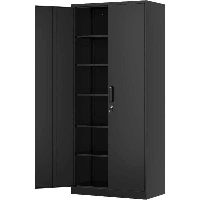 

71" Metal Cabinet-Black&Gray Heavy Duty Storage File Cabinet Steel Tool Cabinets with Shelves, Lockable Doors and Drawers-