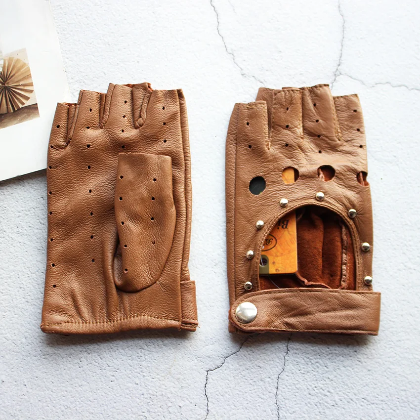 Women's Leather Half Finger Gloves Thin Single Layer Breathable for Spring Summer Outdoor Riding And Driving