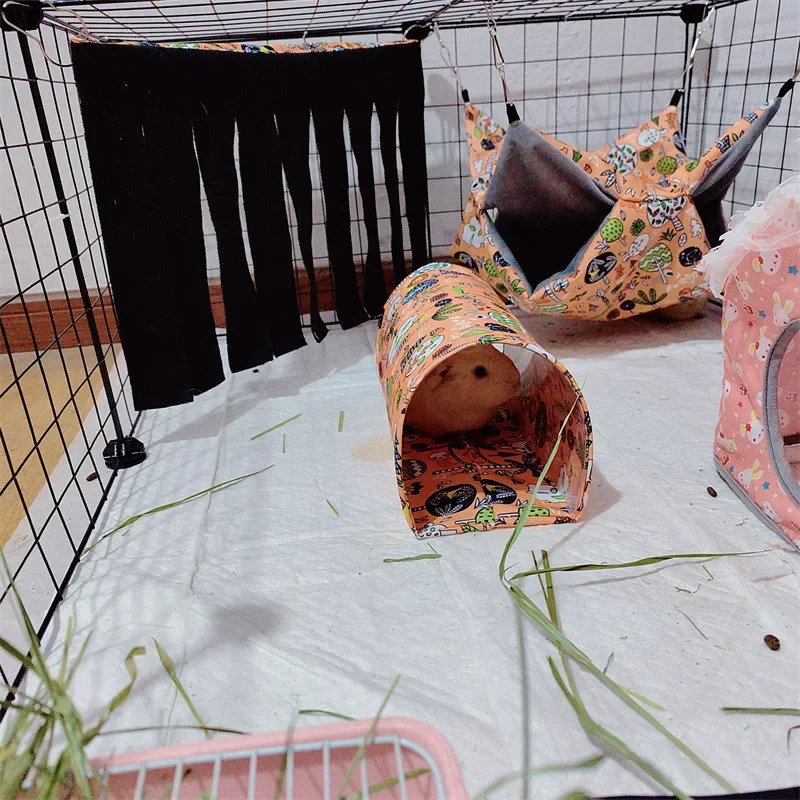 Double Layer Pets Hammock Plush Warm Bed Hamster Cage Sleeping Pad Print Guinea Pig Bed Rodent Hammock Chinchilla Little House - Image 2