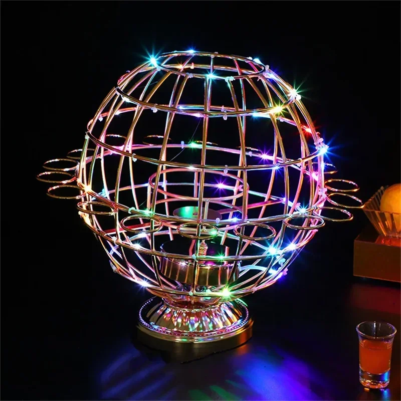 Metal 18 Holes Globe LED Glass Display Stand Wine Rack cocktail cup holder Shot Glass service Tray For bar Party supplies