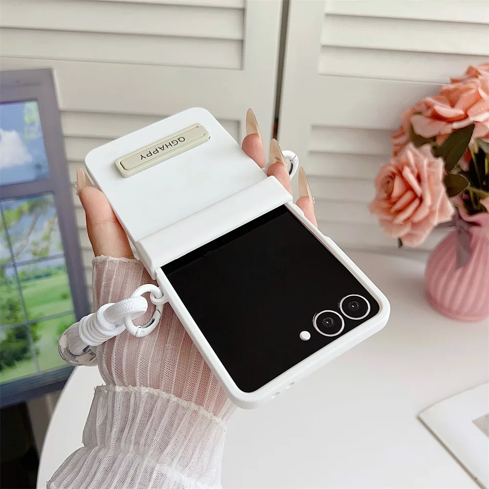 Gradient Candy Color Phone Case with Wrist Strap and Hinge Protection