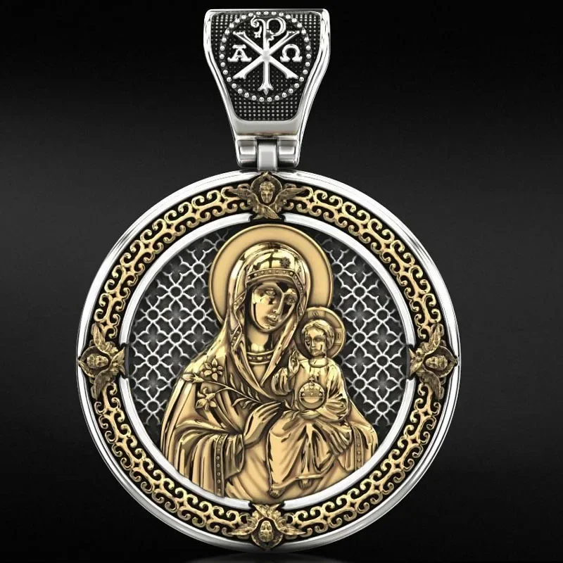 

14g The Virgin Mary And The Son Presend Gold Pendant 925 Solid Sterling Silver Pendant
