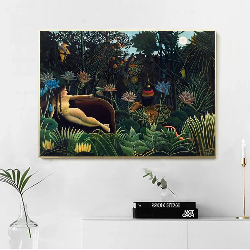 1 quadro su tela senza cornice, dipinto su tela con opere d'arte famose di Rousseau e Munch, poster e stampe, dipinto su tela Il Sogno, per soggiorno e decorazioni per la casa - immagine 4