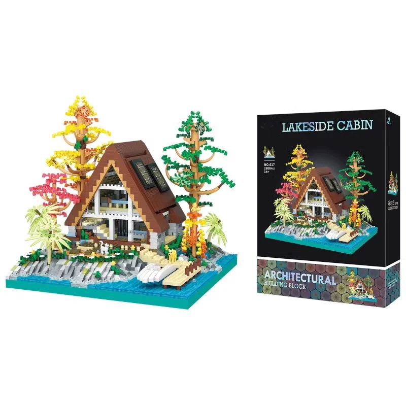 

Center Log Cabin Building Blocks Creative City House Model Constructor Blocks Christmas Micro Bricks DIY Toys for Children Gift