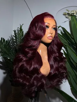 30 Inch Body Wave 99J Burgundy 13x4 Lace Front Wigs Human Hair Pre Plucked 200% Density Body Wave Lace Front Wigs Human Hair 1