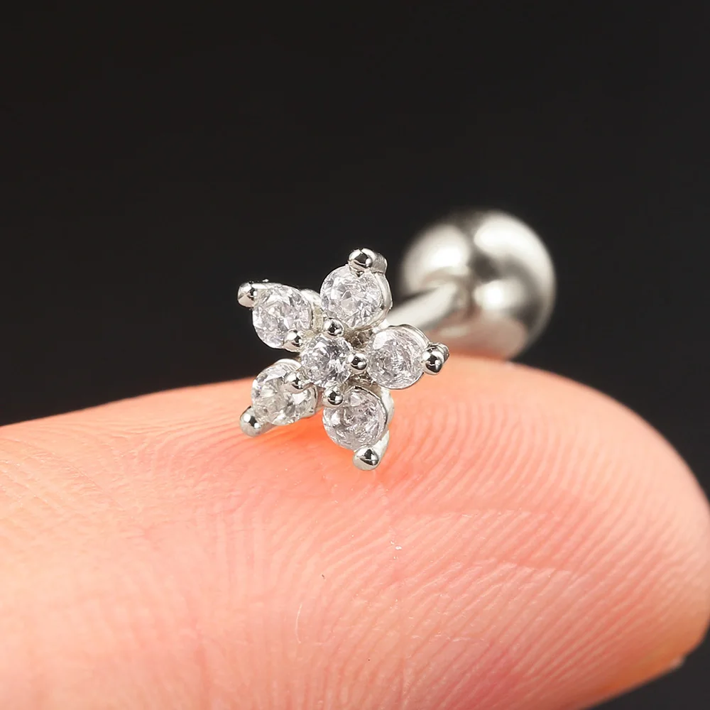 1PC Y2k Ohr Knorpel Piercing Mini Blume Stud Ohrring Für Frauen Zarte CZ Edelstahl Helix Daith Tragus Earing schmuck – Detail 34
