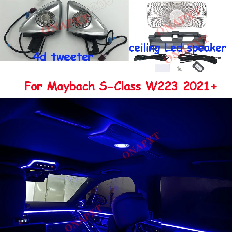 64 Colors Active Ambient Light For Benz For Maybach S-Class W223 2021+  LED Door Active Atmosphere Lamp 4D Tweeter Speaker Cover