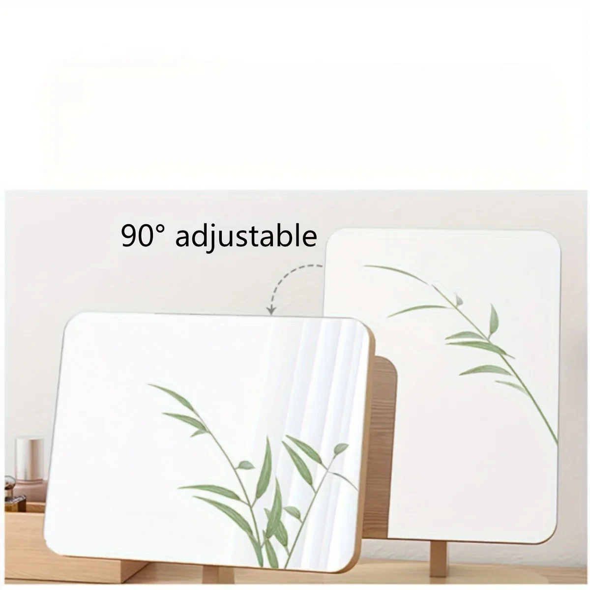 1 Piece Rotating Makeup Mirror With Wooden Frame Desktop Cosmetic Portable Mirror Suitable For Office desks Makeup Gifts