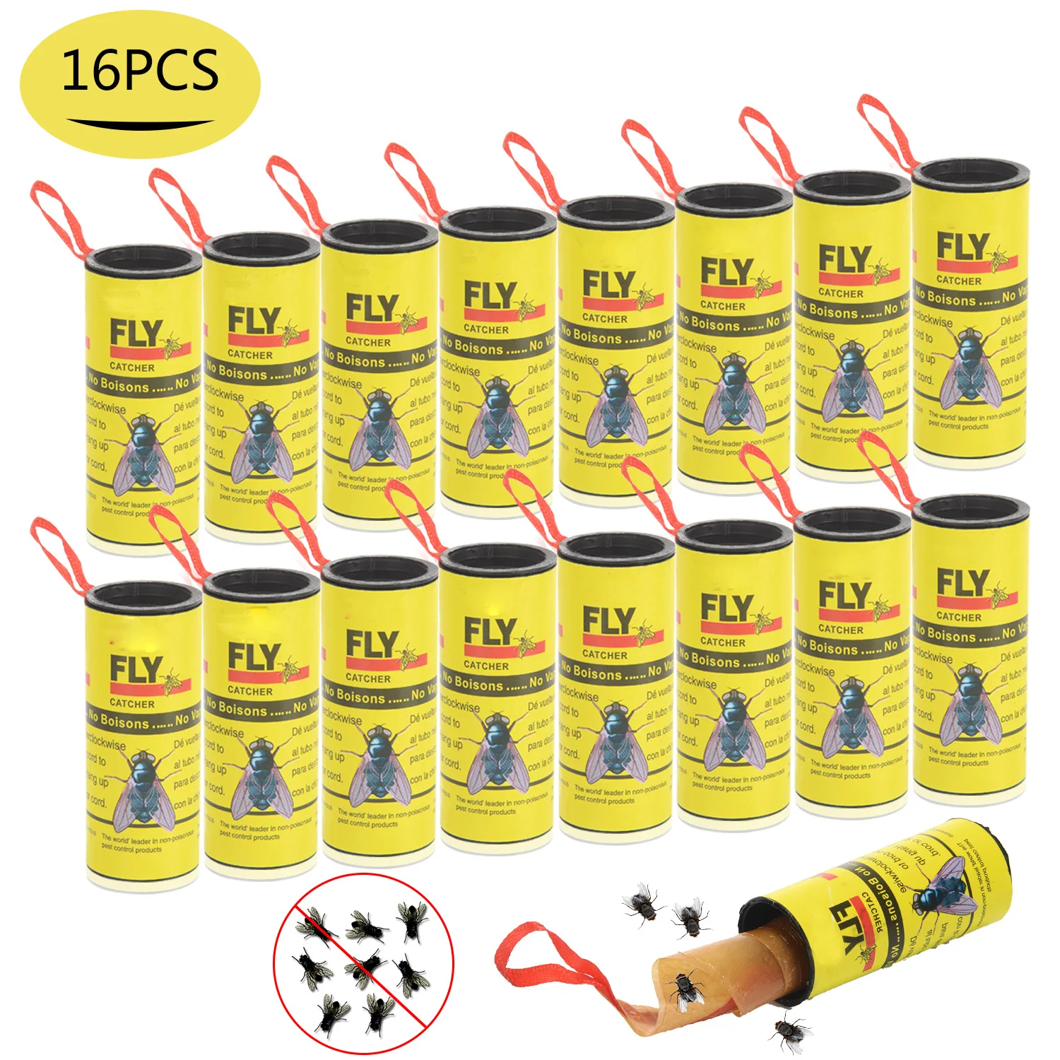 16PCS Sticky Fly Ribbons Roll Strong Glue Double Sided Flies Paper