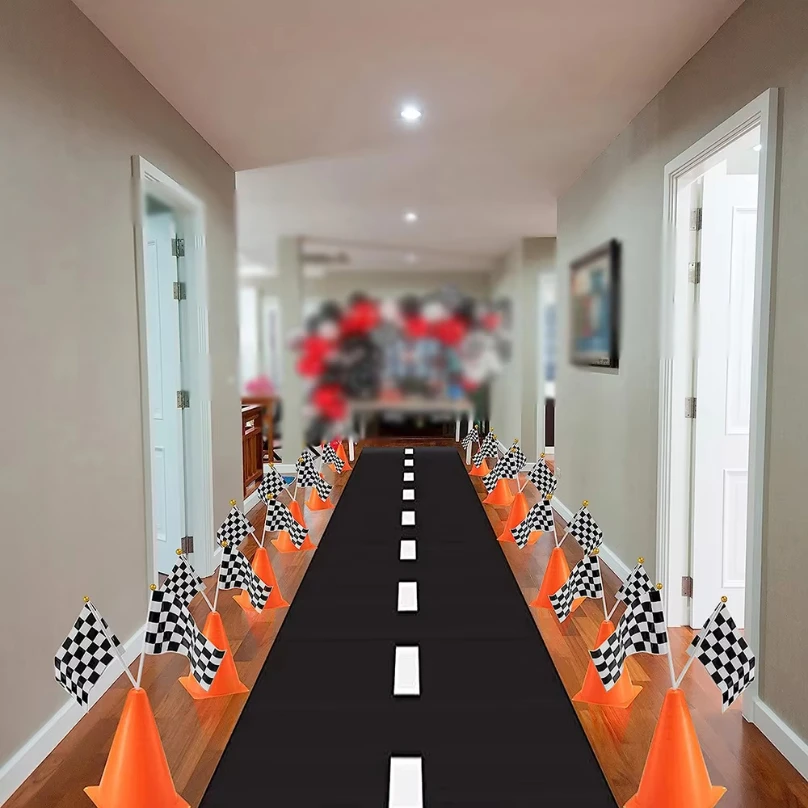 Racing Car Party Decor 7" Mini Traffic Cones and Black and white Checkered Flag Kids Race Car Theme Birthday Party Supplies 5-50