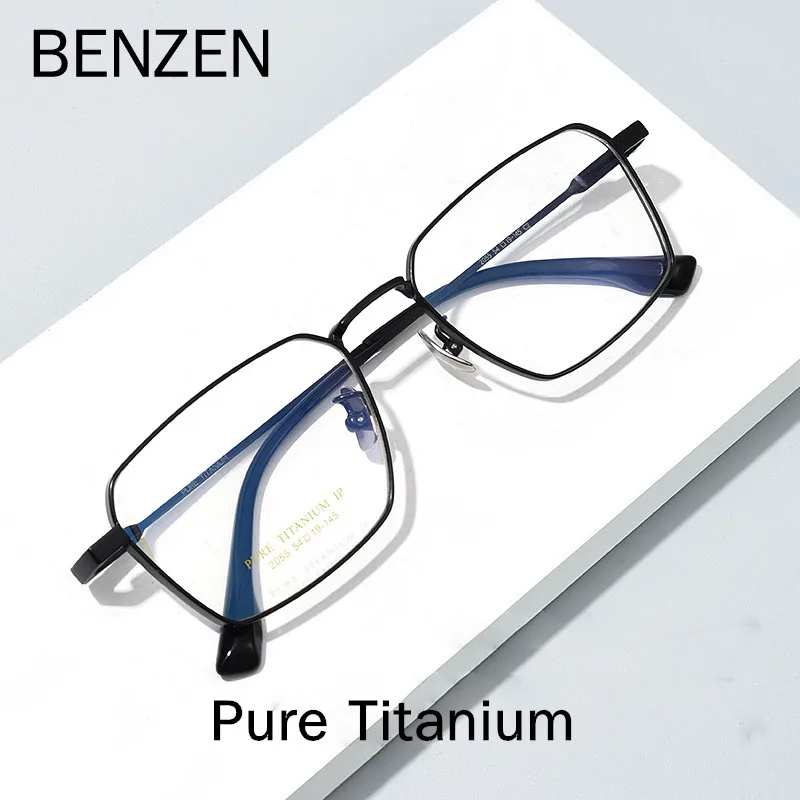 

BENZEN Pure Titanium Optical Prescription Eyeglasses Frames Men Square Eyewear New Male Classic Full Myopia Glasses Frame 5961