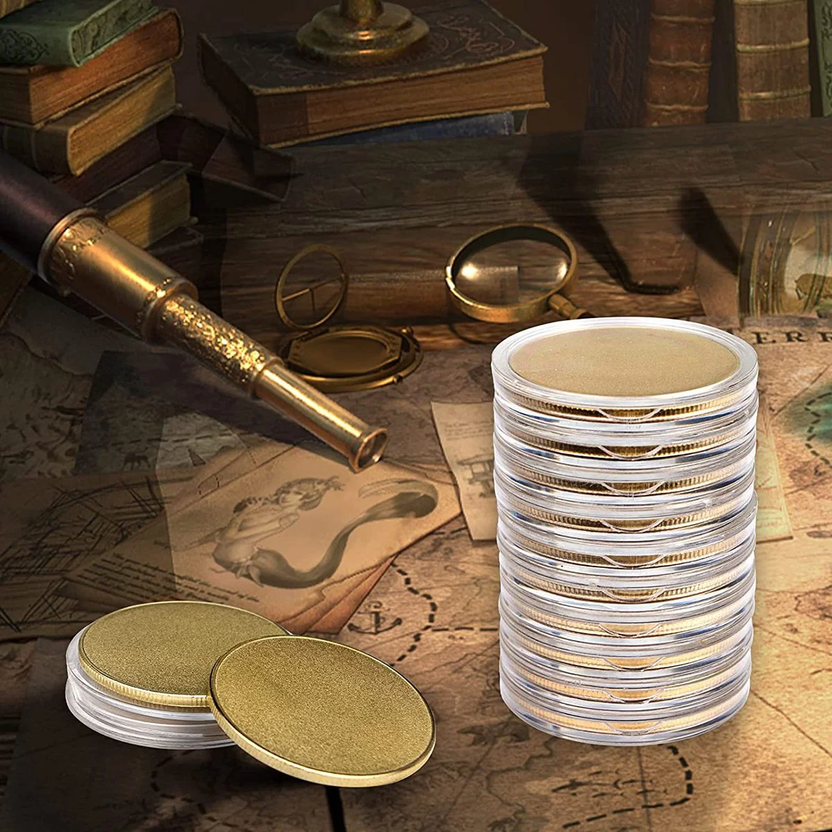 블랭크 챌린지 코인, 조각 블랭크 코인, 아크릴 보호 상자 포함, 황동, 직경 40mm, 10 개-Freehip.co.kr