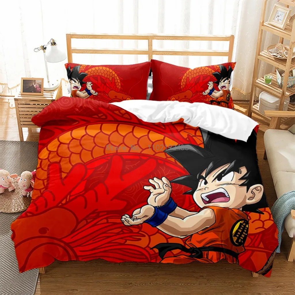 Compre Conjunto de cama estampado de dragon ball, desenho animado,  crianças, capa de edredom, fronha, lençol/cama de casal, conjunto  confortável, decoração de casa