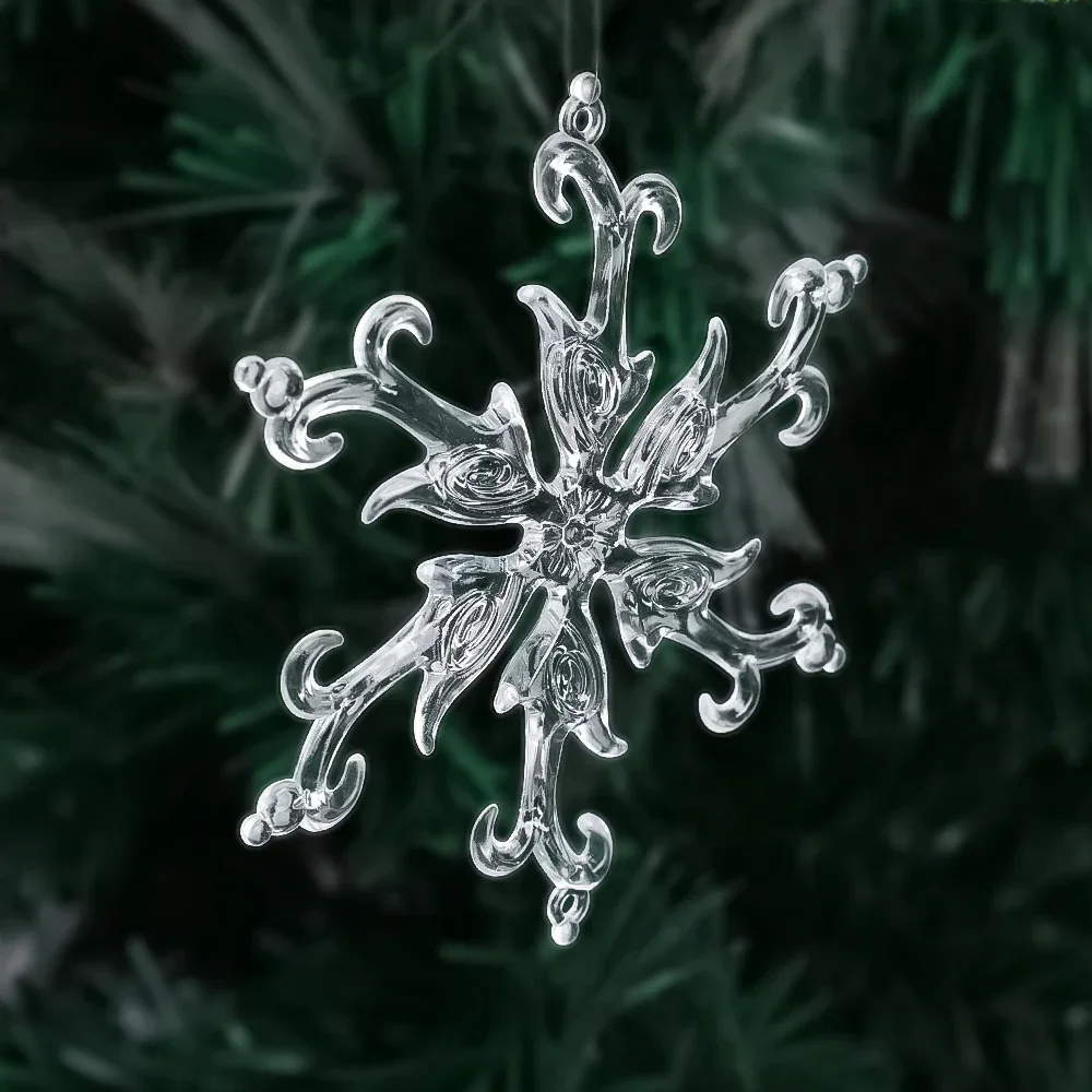 10pcs Christmas Snowflake Pendant Acrylic Transparent Crystal Pendant Ornaments Christmas Tree New Year Home Decorations