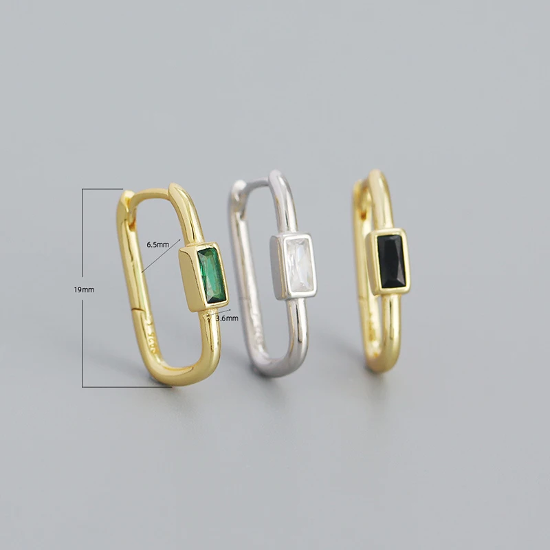 WOOZU- 빈티지 럭셔리 그린 스퀘어 지르콘 후프 귀걸이, 여성 파티 프랑스어 매력 귀 버클 쥬얼리 선물