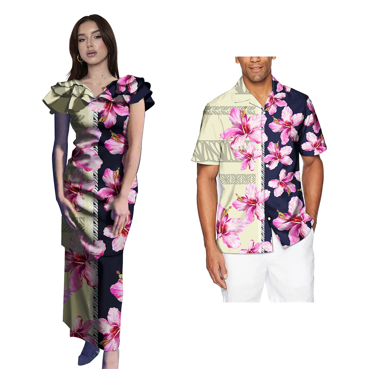 Casal Combinando Roupas Para Festa Havaiana Casal Camisa E Vestido