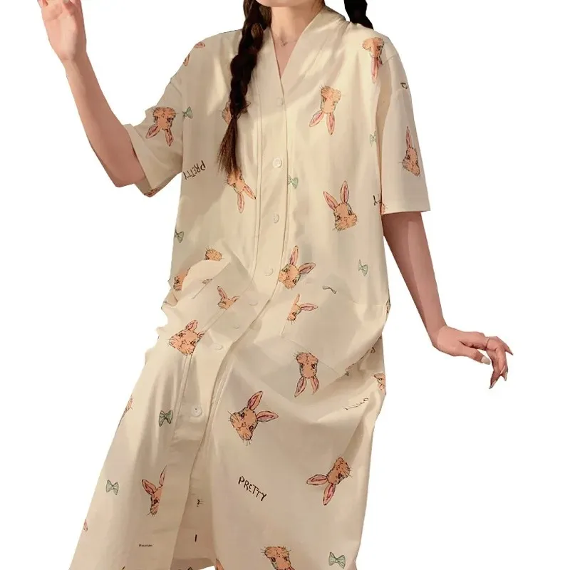 Nursing Dress Summer Cotton Chest Pad Postpartum Short Sleeves Maternity Sleepwear Breastfeeding Period Anticipation