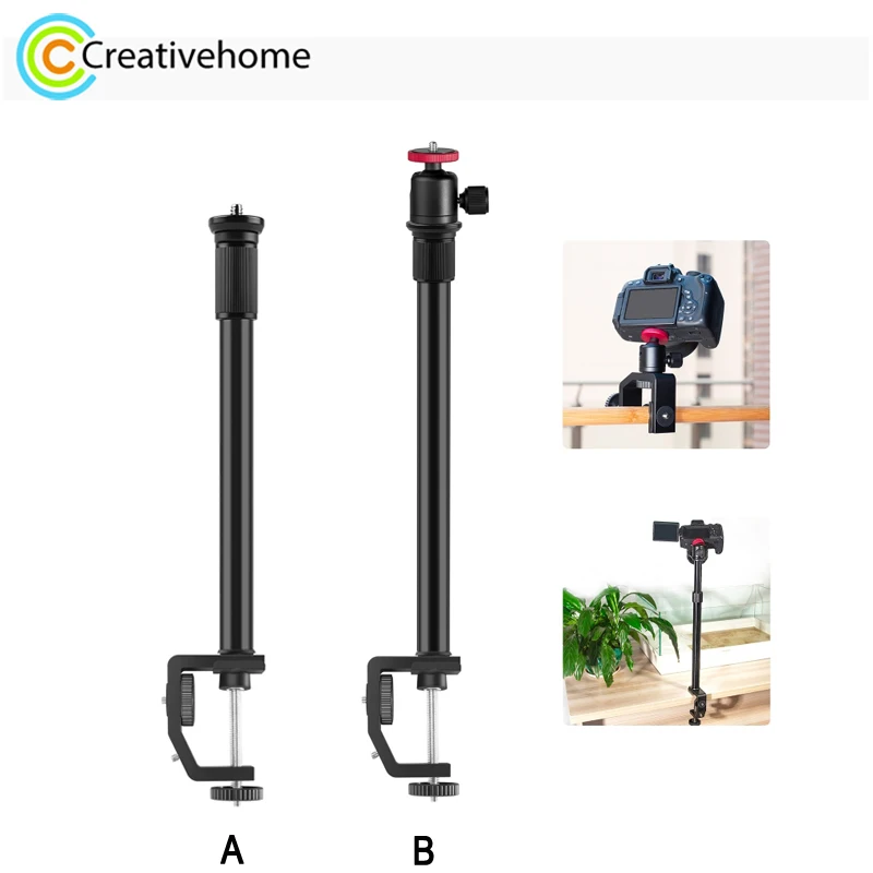 PULUZ C Clamp Camera Mount, Light Stand with 1/4 inch Screw Extension Central Shaft Rod Monopod Holder Kits, Rod Length: 33-60cm