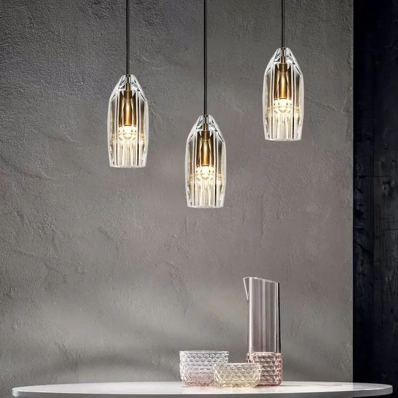 

All copper crystal chandelier Nordic single small pendant lamp for restaurant random bar bedroom bedside