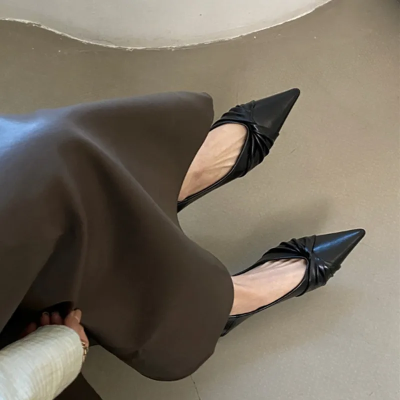 حذاء جلد مدبب للنساء ، حذاء مكتب ، كعب منخفض ، صند...