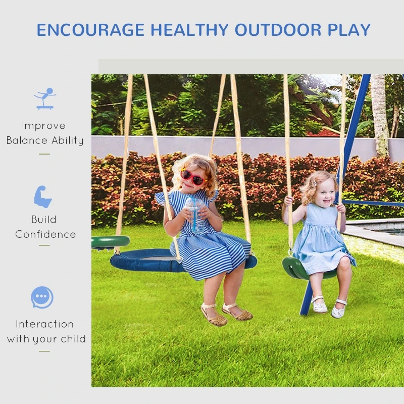 Metal Swing Set Outdoor, Heavy Duty Frame with Double Swings, 4