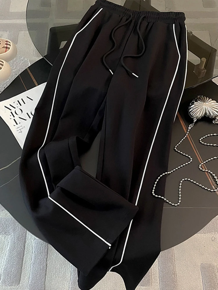 Women's Tracksuit Contrast Zipper Full Sleeve Jackets High Wasit Drawstring Straight Pants Female Suits 2025 Spring Lady Outfits 6