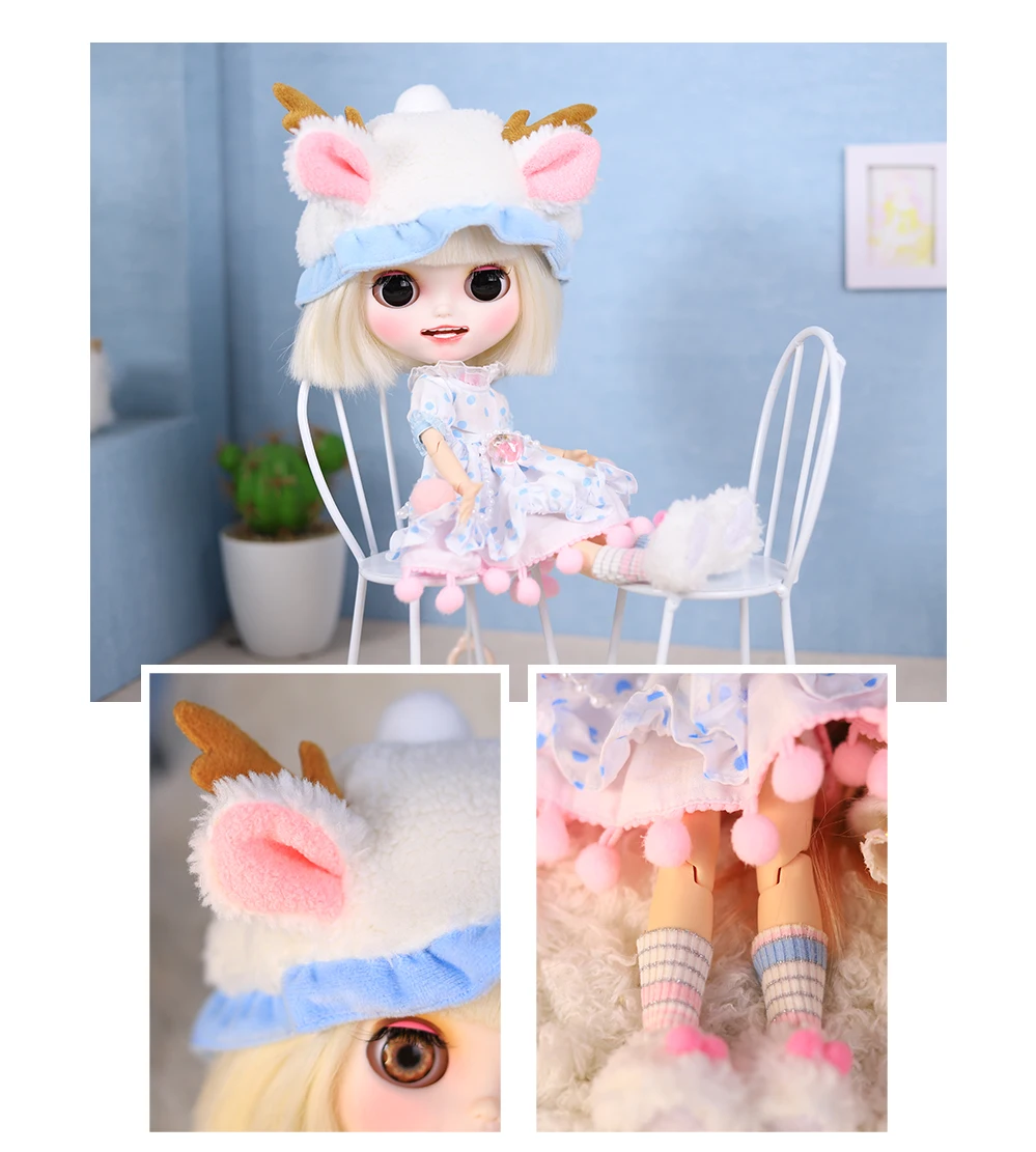 Neo Blythe Doll Pearl Dress with Deer Hat & Fur Stockings 3