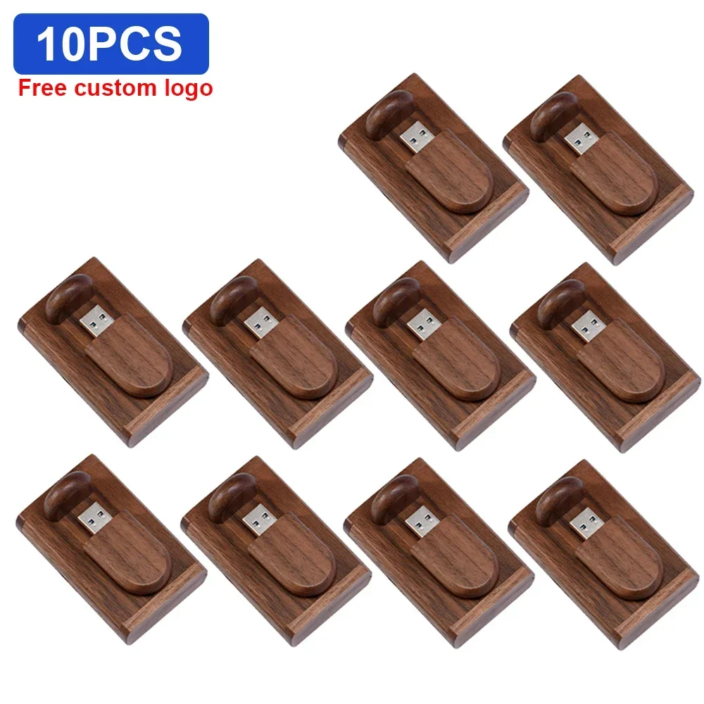 

10 Pcs Lot Free Custom Logo USB Flash Drive Wooden Box Pendrive 4GB 8GB 16GB 32GB 64GB 128GB Memory Stick Creative Pen Drive