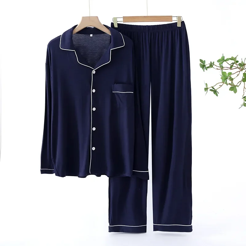 Trouser Pajamas Sets Men Spring Autumn Long Sleeve Modal Thin Plus-Sized Homewear Suit Solid Colors Pyjama Men Sets pajamas set man pajamas set