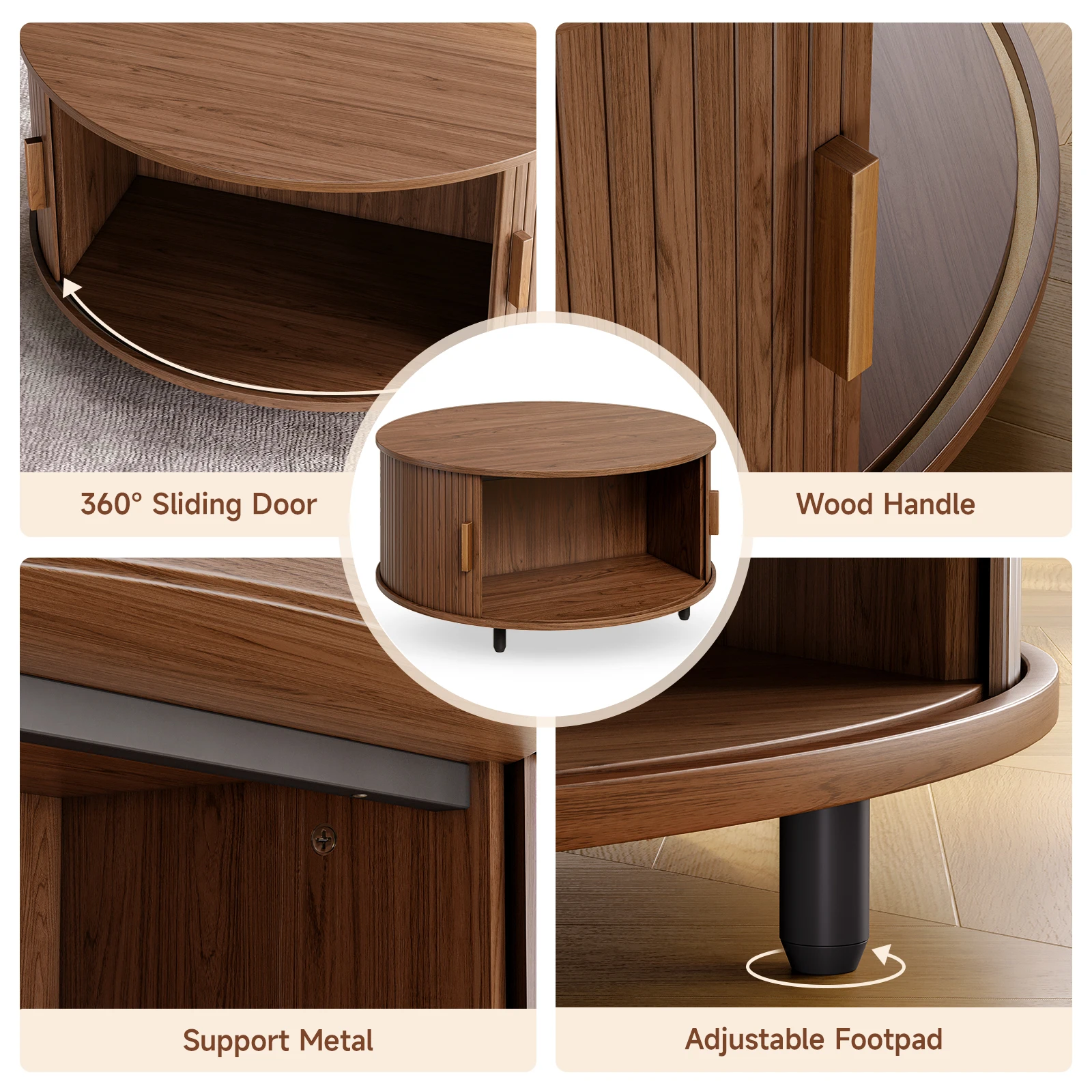 Round Fluted Coffee Table with Storage 4